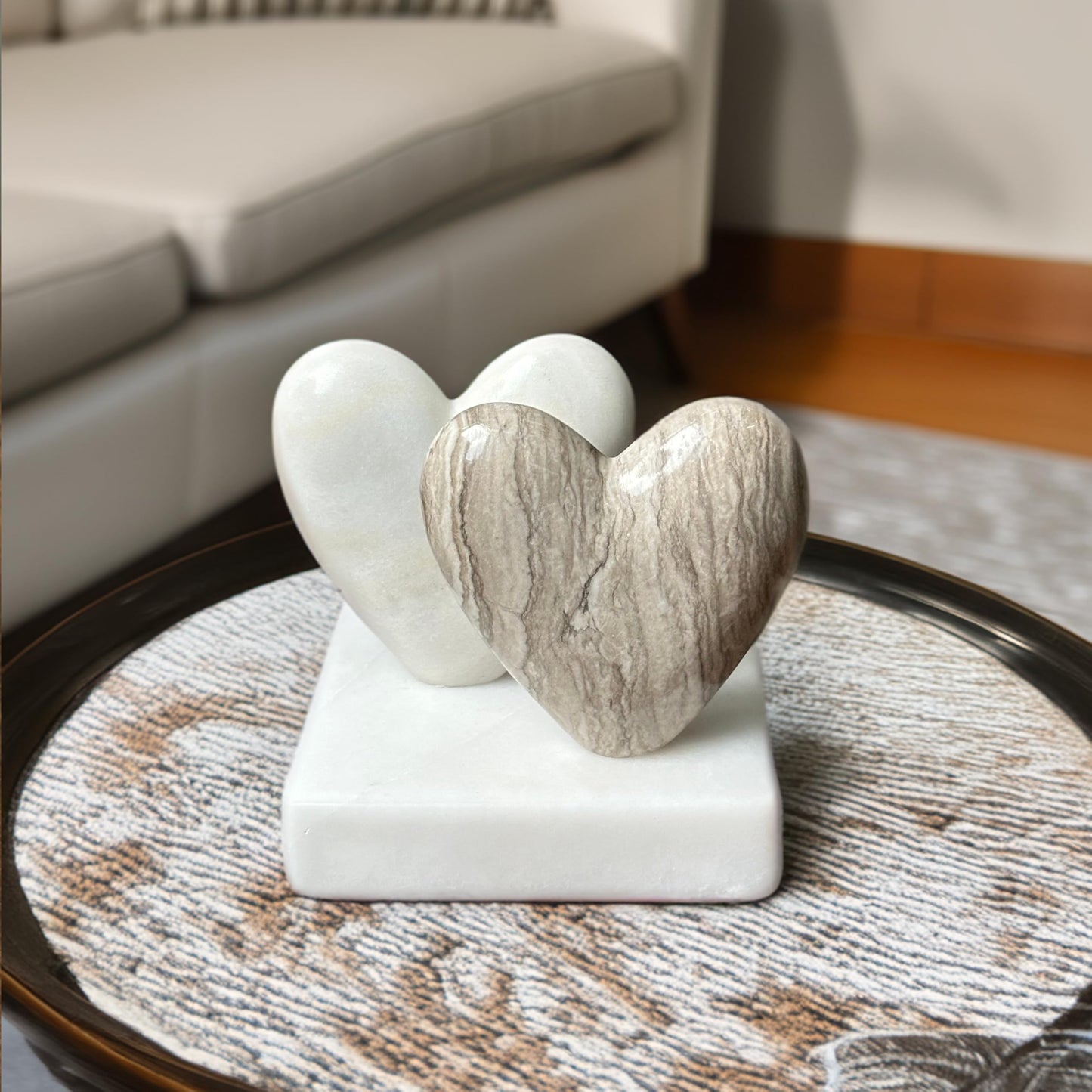 Double Heart Sculpture - Peruvian stone